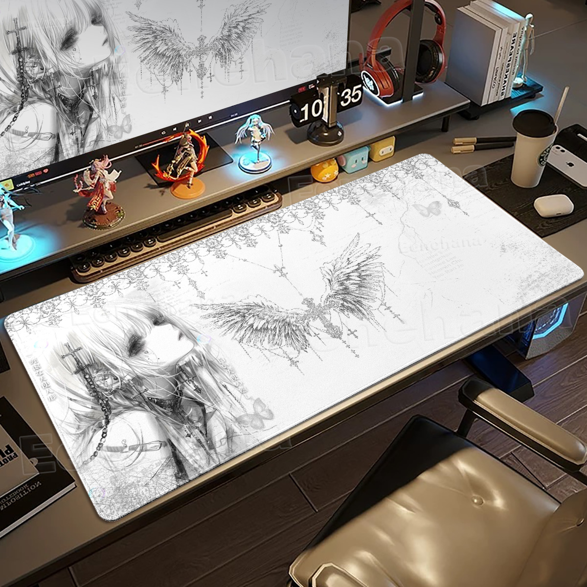 Black White Angel Mouse Pad La - Mouse Pad Blank Sublimation 评论和价格