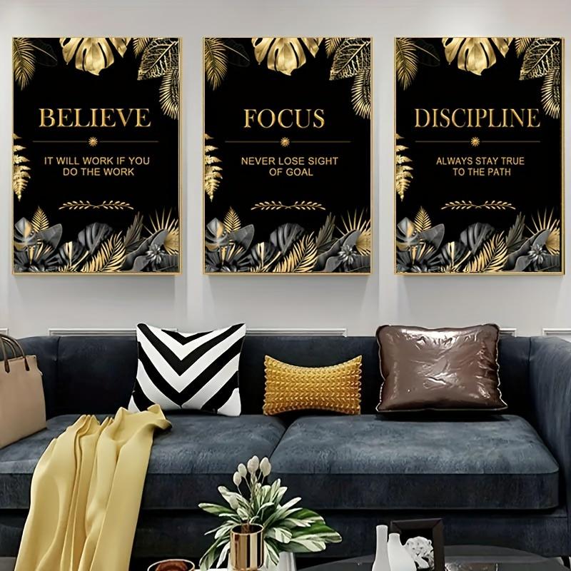 3pcs gold, leaves, text - Mode - Canvas Wrap Ready 评论和价格
