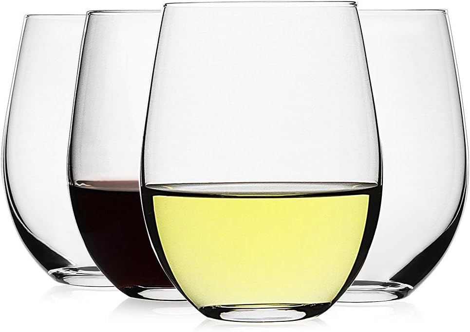 Stemless Wine Glasses Set of 4 - Tumbler 20Oz White 评论和价格