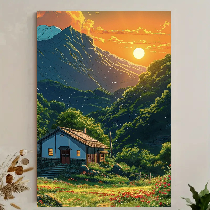 1pc Mountain Cabin Sunset Canv - Canvas Wrap Ready 评论和价格