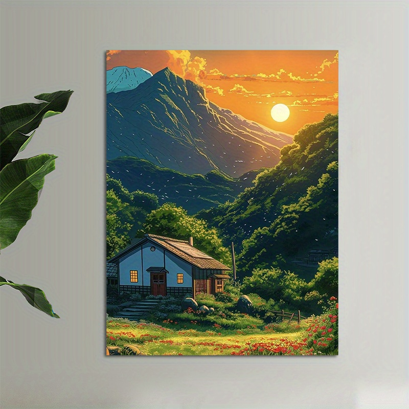 1pc Mountain Cabin Sunset Canv - Canvas Wrap Ready 评论和价格